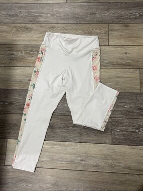 PINK Victoria's Secret White Leggings with Floral Side Panels